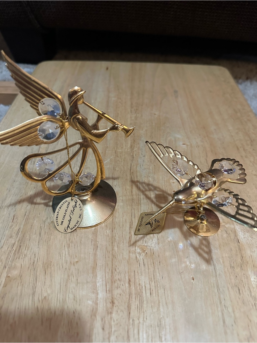Gold Angel and Dove Crystal Accent Figurines - Decorative Home Accents